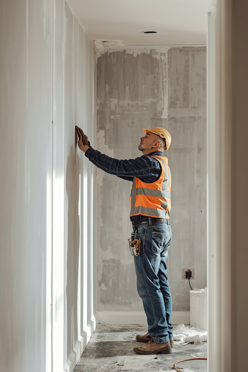 Drylining Chelmsford contractor at work on a plasterboard wall